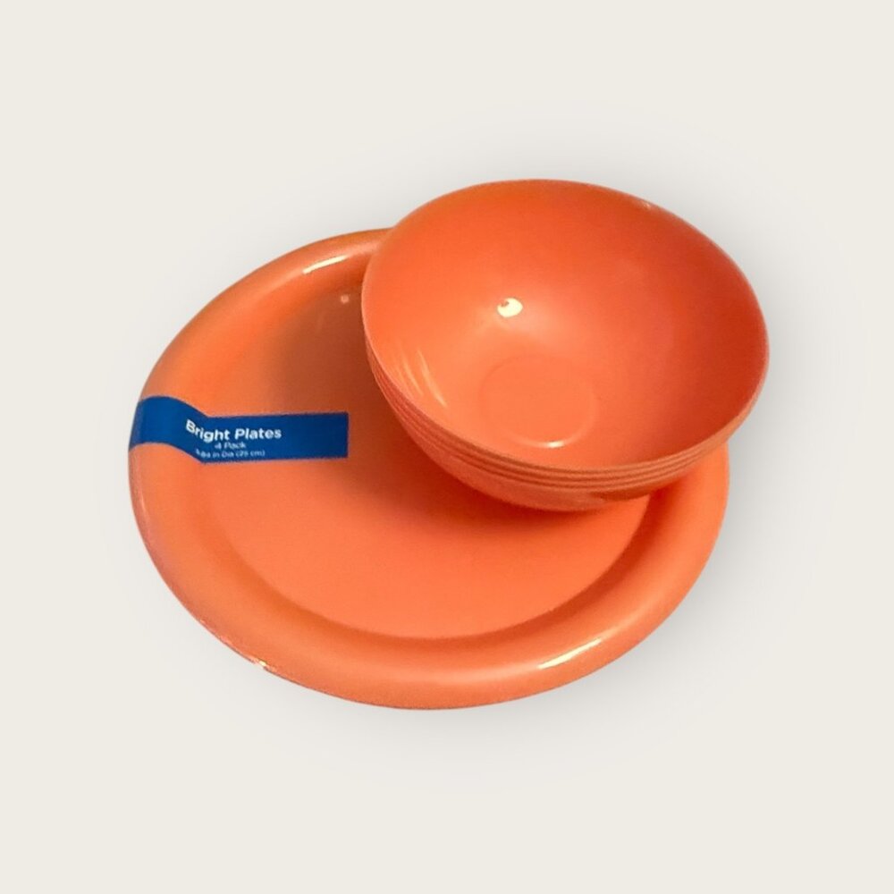 Bright Pink 4-Piece Plate & Bowl Set – Dollar General Brand, 11” Plates